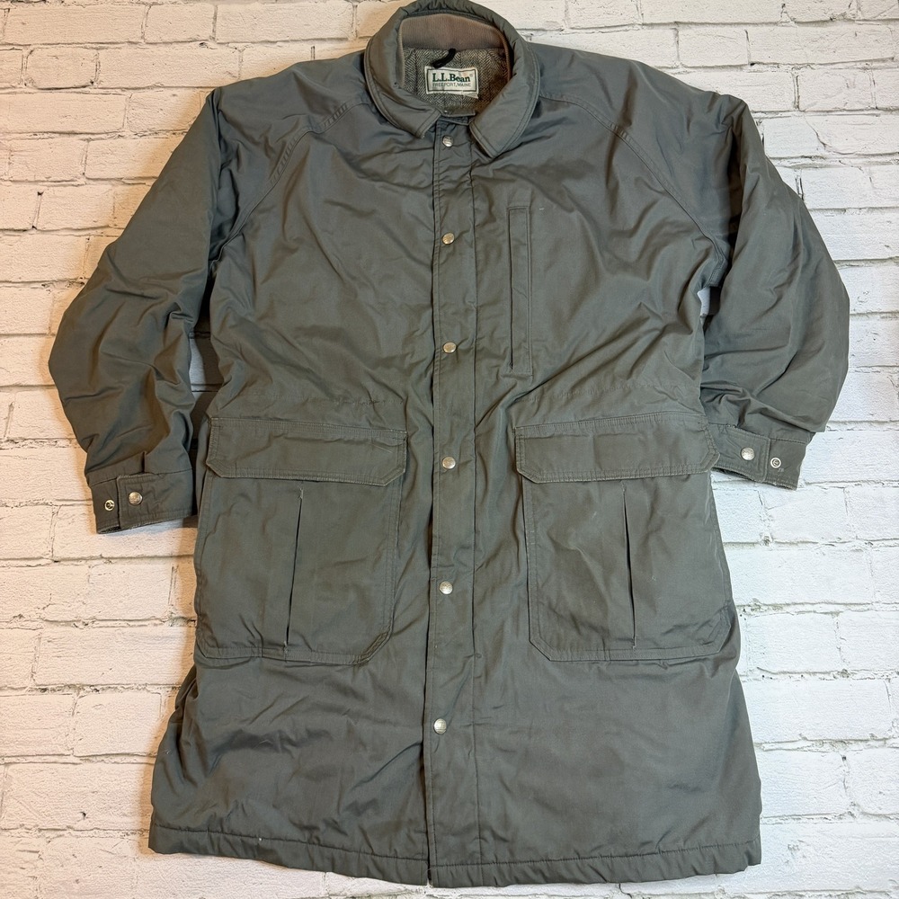 Vintage LL Bean Trench Coat Parka Wool Lined Olefin Filled Mens L Long USA Grey